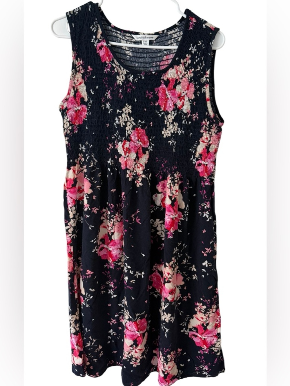 croft & barrow Navy Sleeveless Midi Dress with Pink & Cream Floral Print(007)